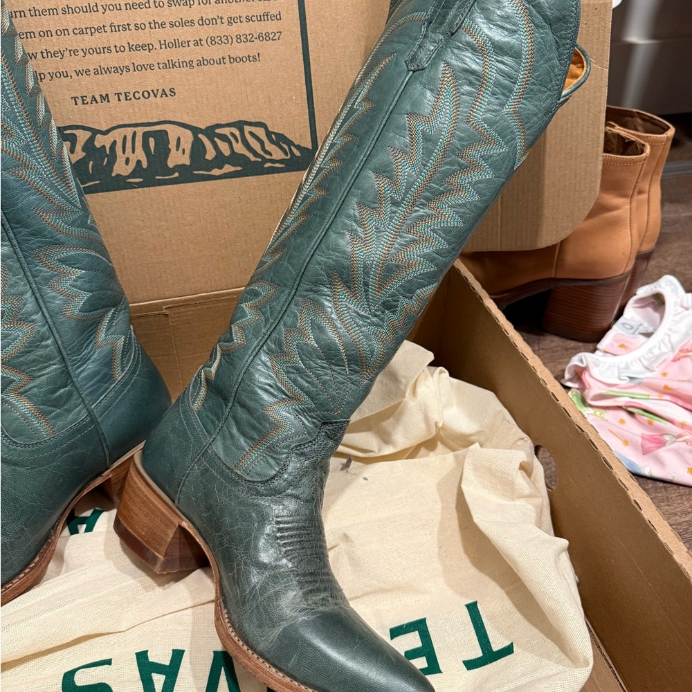 Tecovas Women's Teal Leather Heeled Boots - Picture 2 of 6